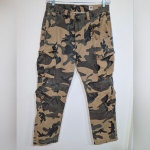 Mustway Men's 34 Vintage Camo Cargo Straight Leg Pants Cotton Jeans Y2K Military